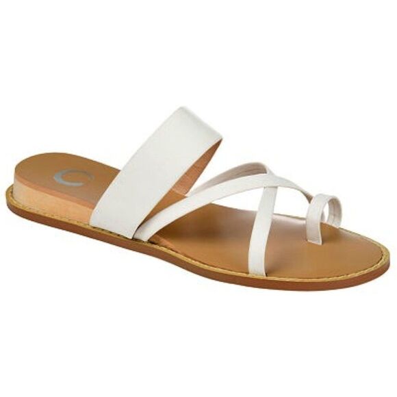 Journee Collection Womens White Strappy Eevie Round Toe Wedge Slip on Sandals Sh - Picture 1 of 8